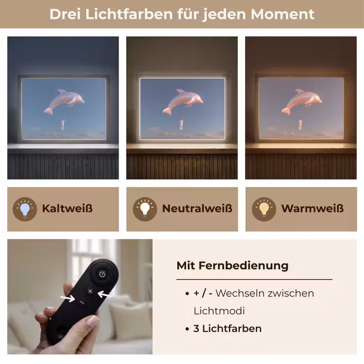 Dolfijn - Roze - Astronaut Light Box met batterij (Wandlamp) middel -USP_lichtkleurDE