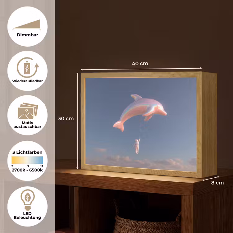 Dolfijn - Roze - Astronaut Light Box met batterij (Wandlamp) middel -USP_websiteoverzichtDE