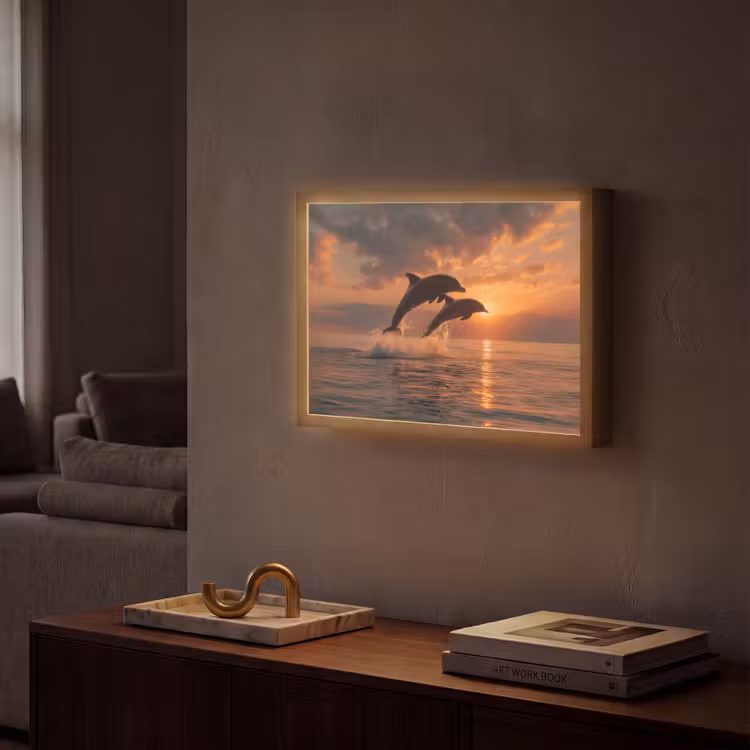 Dolfijnen - Zee - Realistisch Light Box met batterij (Wandlamp) middel -sfeer1