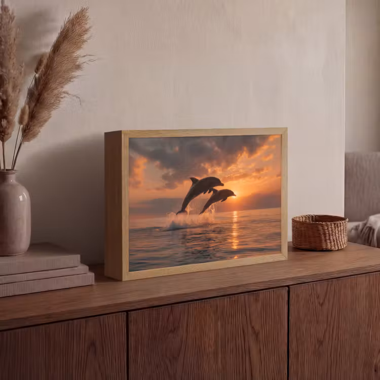 Dolfijnen - Zee - Realistisch Light Box met batterij (Wandlamp) middel -sfeer2