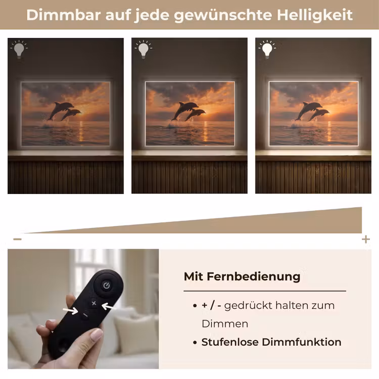Dolfijnen - Zee - Realistisch Light Box met batterij (Wandlamp) middel -USP_dimbaarDE