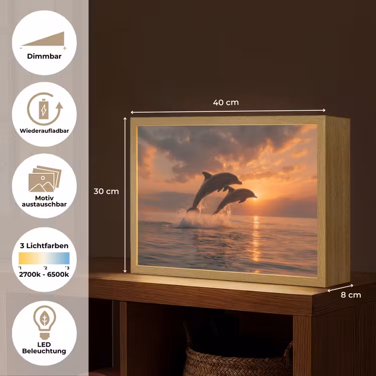 Dolfijnen - Zee - Realistisch Light Box met batterij (Wandlamp) middel -USP_websiteoverzichtDE