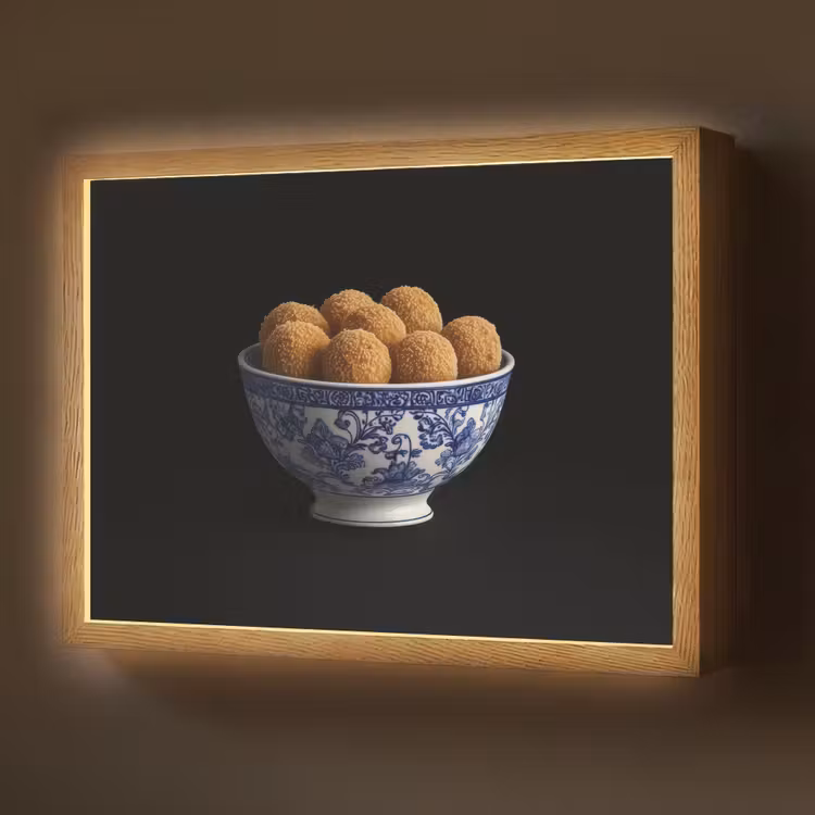 Delfts blauw - Bitterballen - Holland - Schaal Light Box met batterij (Wandlamp) middel -z3d_website