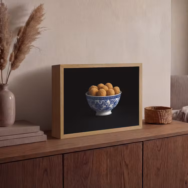 Delfts blauw - Bitterballen - Holland - Schaal Light Box met batterij (Wandlamp) middel -sfeer2