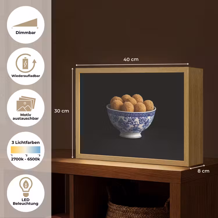 Delfts blauw - Bitterballen - Holland - Schaal Light Box met batterij (Wandlamp) middel -USP_websiteoverzichtDE