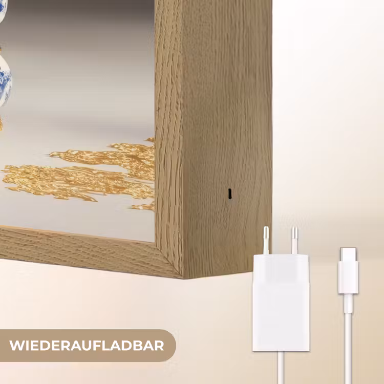 Delftsblauw - Goud - Burger Light Box met batterij (Wandlamp) middel -USP_websiteoplaadbaarDE