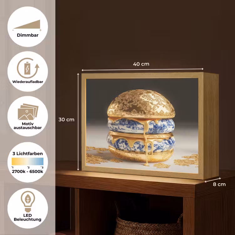 Delftsblauw - Goud - Burger Light Box met batterij (Wandlamp) middel -USP_websiteoverzichtDE