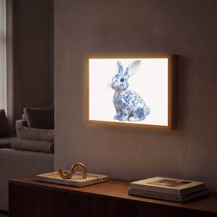Delftsblauw - Haasje - Wit Light Box met batterij (Wandlamp) middel -sfeer1