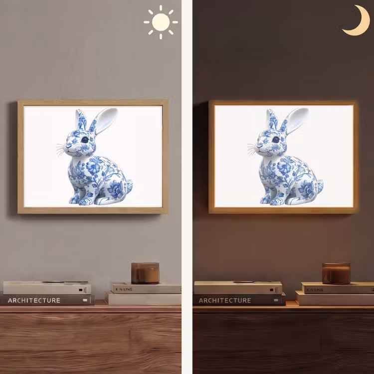 Delftsblauw - Haasje - Wit Light Box met batterij (Wandlamp) middel -sfeer3
