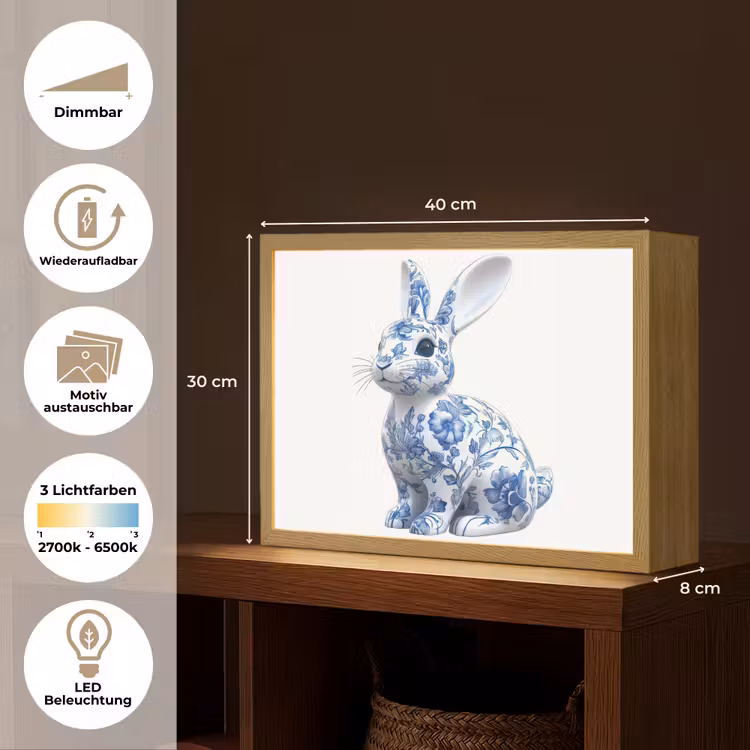 Delftsblauw - Haasje - Wit Light Box met batterij (Wandlamp) middel -USP_websiteoverzichtDE