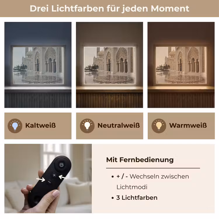 Gouden details - Marmer - Islamitisch Light Box met batterij (Wandlamp) middel -USP_lichtkleurDE