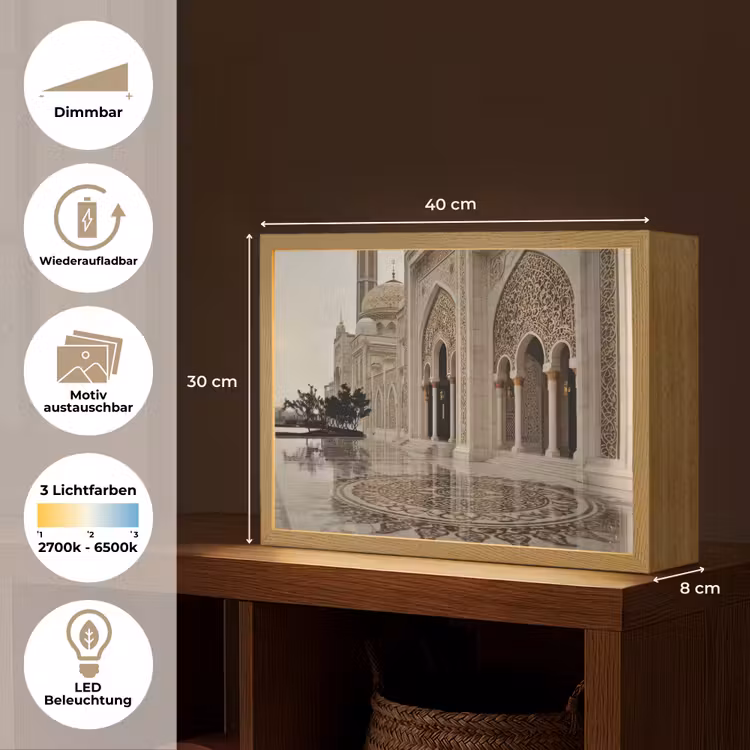 Gouden details - Marmer - Islamitisch Light Box met batterij (Wandlamp) middel -USP_websiteoverzichtDE