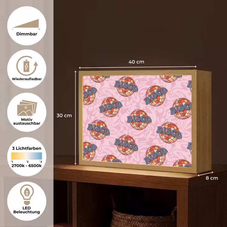 Disco - Bal - Patroon - Roze Light Box met batterij (Wandlamp) middel 907 -USP_websiteoverzichtDE