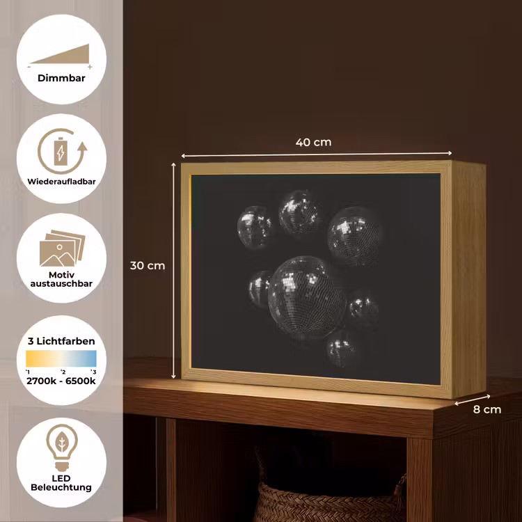 Discoballen - Minimalistisch - Zwart Light Box met batterij (Wandlamp) middel -USP_websiteoverzichtDE