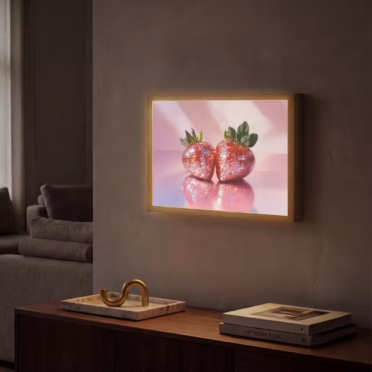 Disco - Fruit - Glitter - Strawberry Light Box met batterij (Wandlamp) middel -sfeer1