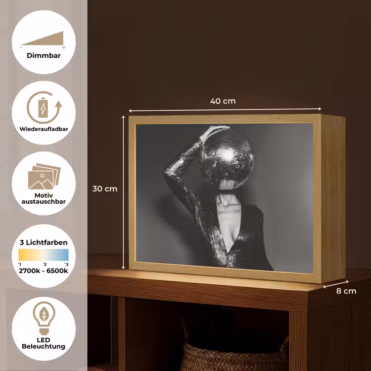 Discobal - Gezicht - Glamour - Zwart Light Box met batterij (Wandlamp) middel -USP_websiteoverzichtDE