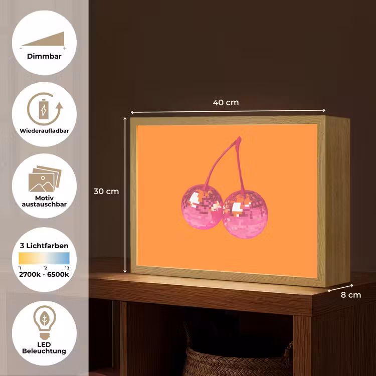 Discoballen - Kers - Spiegels - Roze Light Box met batterij (Wandlamp) middel -USP_websiteoverzichtDE