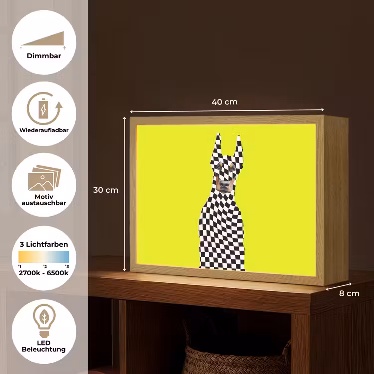Dobermann - Geblokt - Geel Light Box met batterij (Wandlamp) middel -USP_websiteoverzichtDE