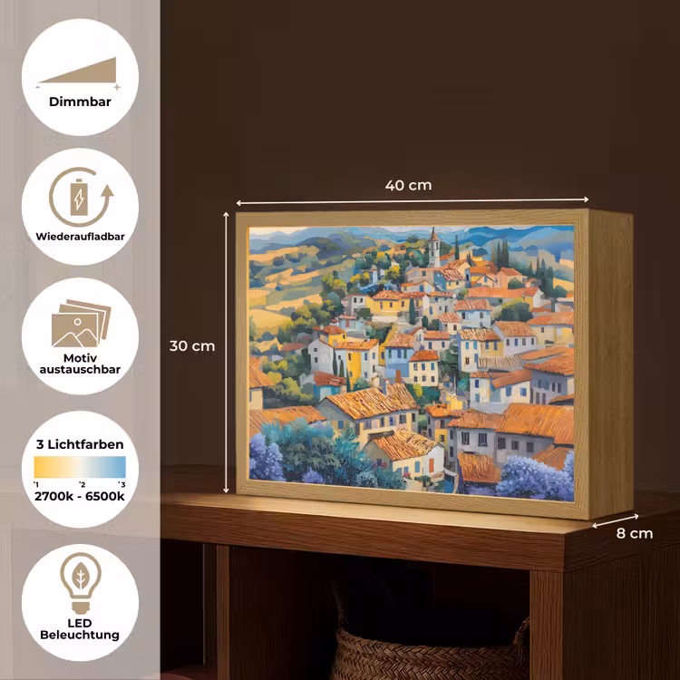 Dorp - Heuvels - Landschap - Bomen Light Box met batterij (Wandlamp) middel -USP_websiteoverzichtDE