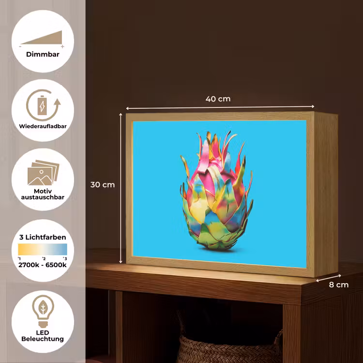Drakenfruit - Blauw - Levendig Light Box met batterij (Wandlamp) middel -USP_websiteoverzichtDE