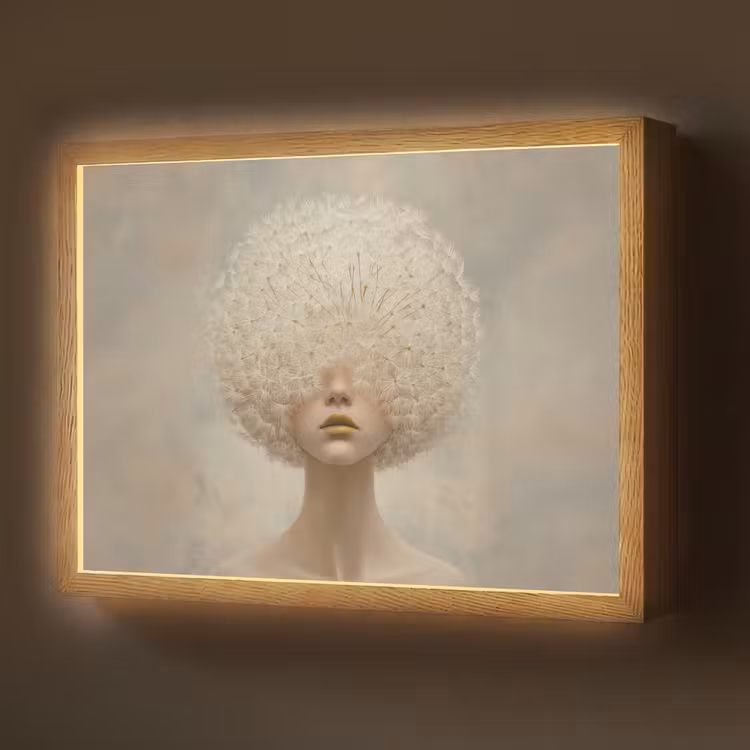 Dromerig - Beige - Paardenbloemzaadjes Light Box met batterij (Wandlamp) middel -z3d_website