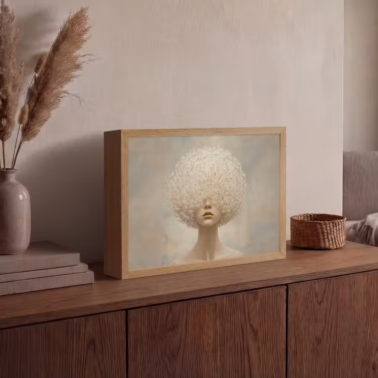 Dromerig - Beige - Paardenbloemzaadjes Light Box met batterij (Wandlamp) middel -sfeer2