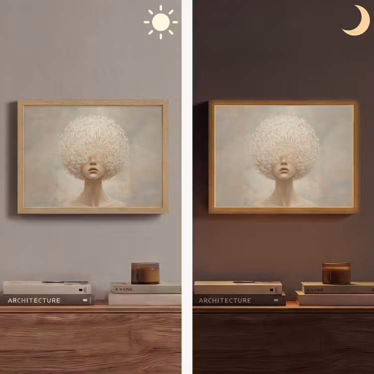 Dromerig - Beige - Paardenbloemzaadjes Light Box met batterij (Wandlamp) middel -sfeer3