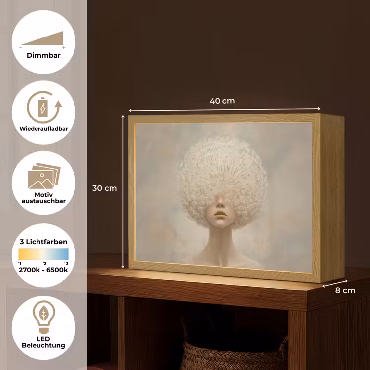 Dromerig - Beige - Paardenbloemzaadjes Light Box met batterij (Wandlamp) middel -USP_websiteoverzichtDE