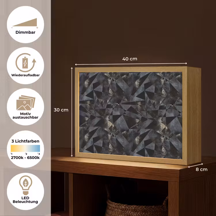 Driehoeken - Abstract - Donker Light Box met batterij (Wandlamp) middel 907 -USP_websiteoverzichtDE