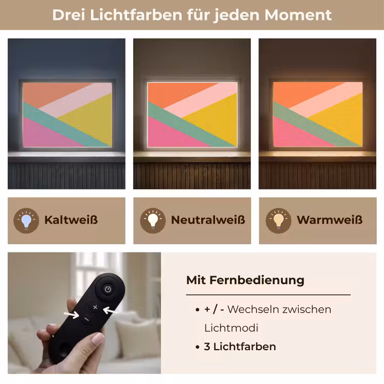 Driehoeken - Kleurrijk - Abstract Light Box met batterij (Wandlamp) middel -USP_lichtkleurDE