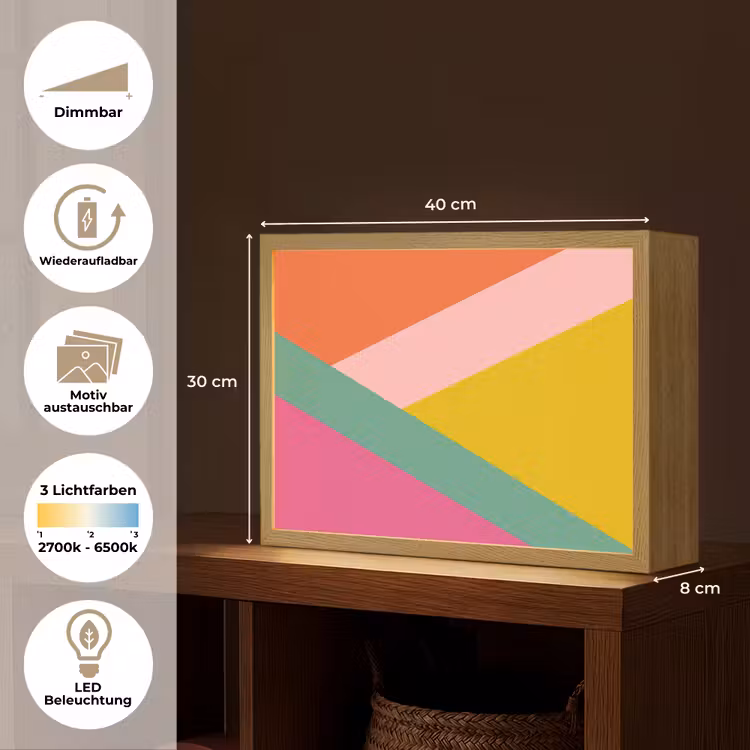Driehoeken - Kleurrijk - Abstract Light Box met batterij (Wandlamp) middel -USP_websiteoverzichtDE