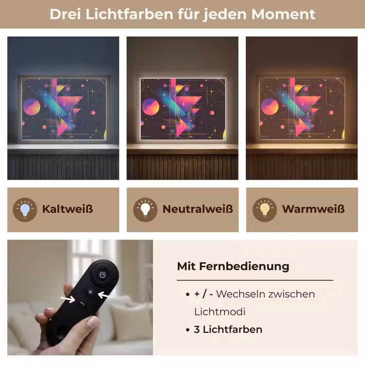 Driehoeken - Cirkels - Abstract - Sterren Light Box met batterij (Wandlamp) middel -USP_lichtkleurDE