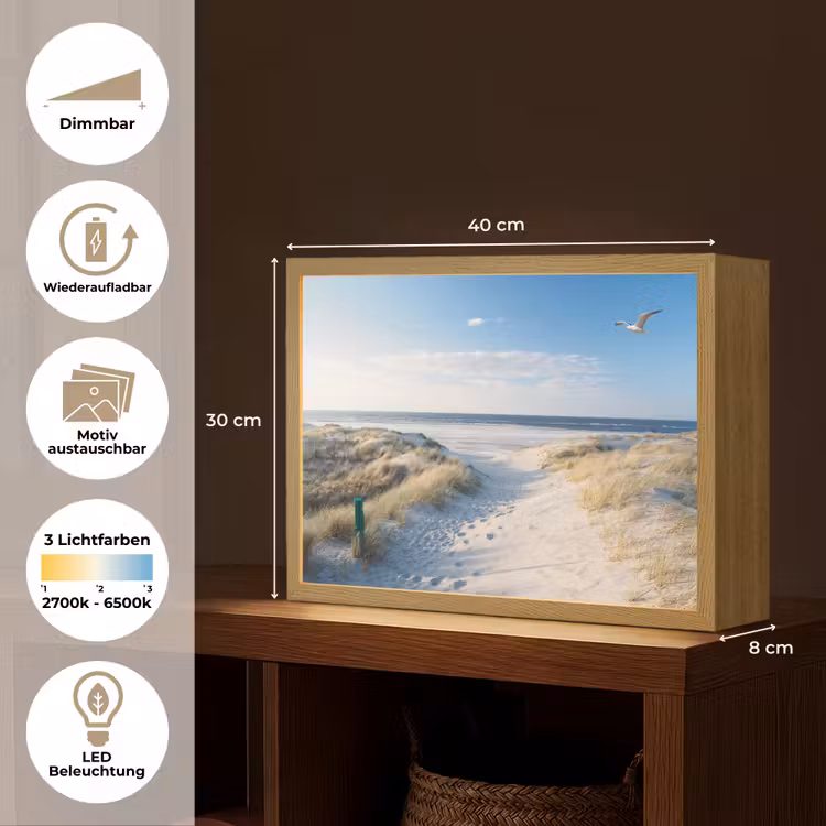 Duin - Meeuw - Strand - Zee - Zon Light Box met batterij (Wandlamp) middel -USP_websiteoverzichtDE
