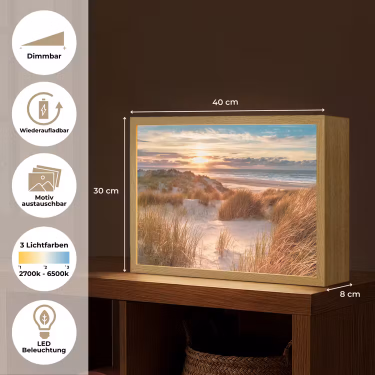 Duin - Planten - Zonsondergang - Strand - Zee Light Box met batterij (Wandlamp) middel -USP_websiteoverzichtDE