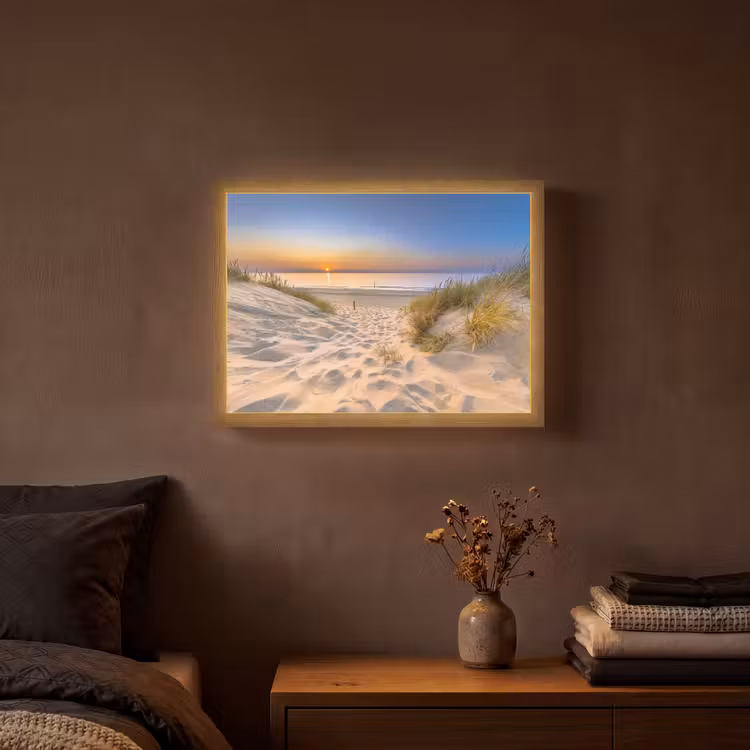 Duin - Zonsondergang - Horizon - Strand - Gras Light Box met batterij (Wandlamp) middel -sfeer4