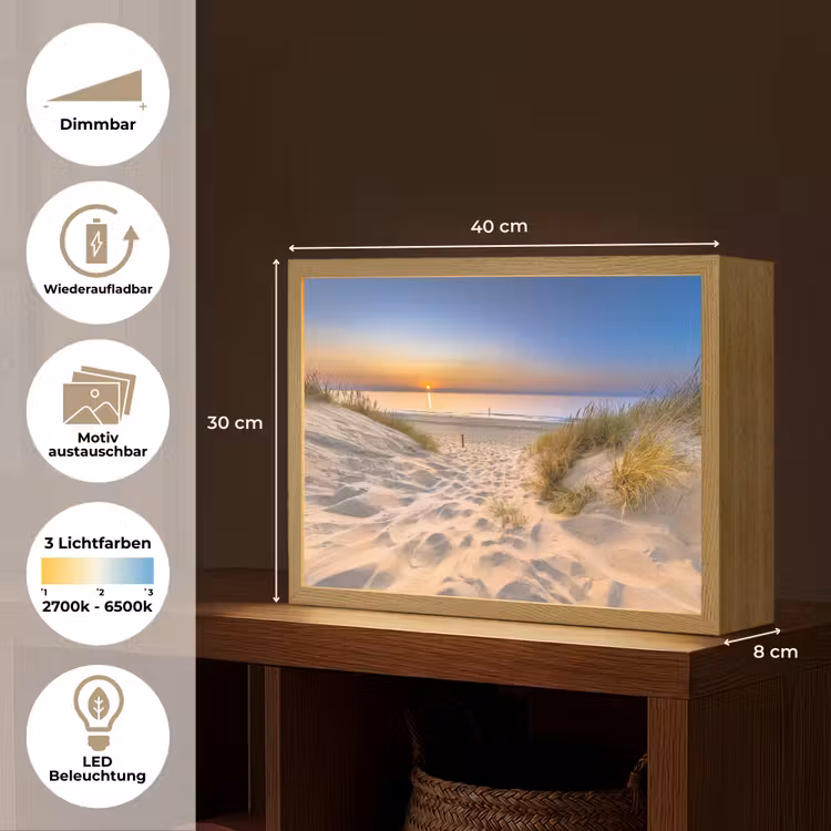 Duin - Zonsondergang - Horizon - Strand - Gras Light Box met batterij (Wandlamp) middel -USP_websiteoverzichtDE