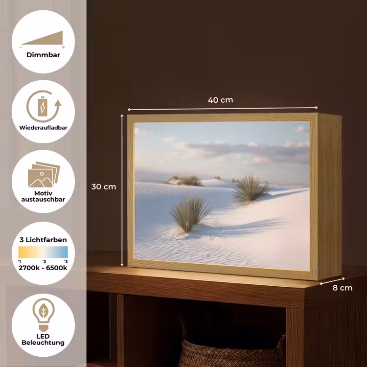 Duinen - Gras - Wolken - Beige Light Box met batterij (Wandlamp) middel -USP_websiteoverzichtDE