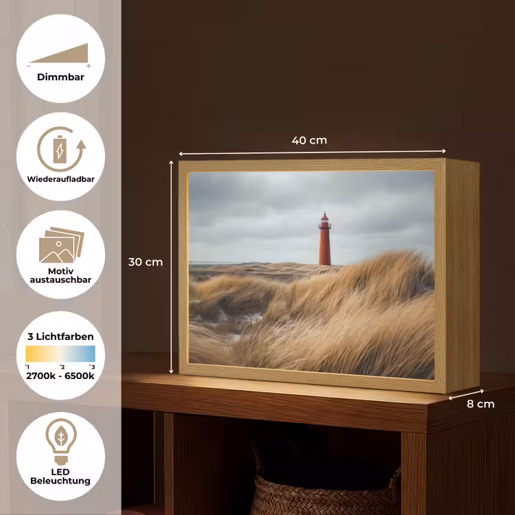 Duinen - Vuurtoren - Rood - Lucht Light Box met batterij (Wandlamp) middel -USP_websiteoverzichtDE