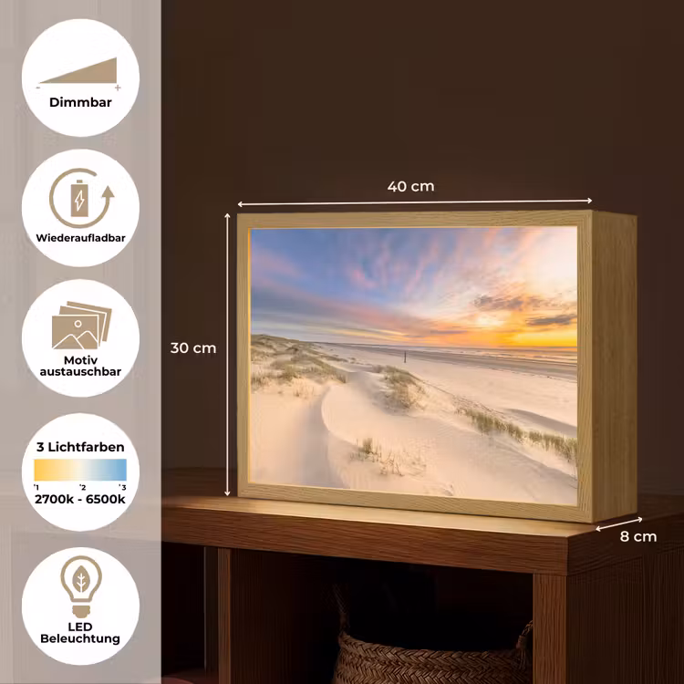 Duinen - Strand - Zonsondergang - Natuur - Zomer Light Box met batterij (Wandlamp) middel -USP_websiteoverzichtDE