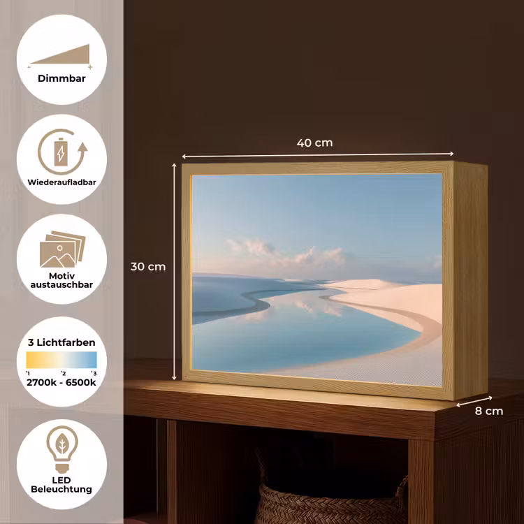 Duinen - Waterplas - Oneindige rust Light Box met batterij (Wandlamp) middel -USP_websiteoverzichtDE