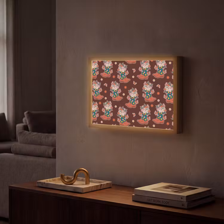 Donker - Cowboy - Laars - Patroon Light Box met batterij (Wandlamp) middel 907 -sfeer1