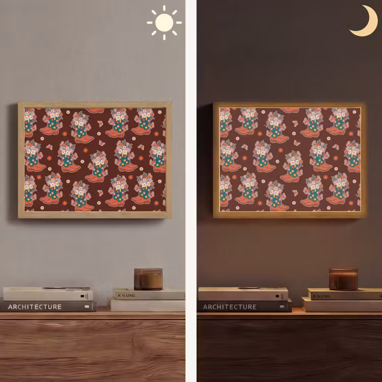 Donker - Cowboy - Laars - Patroon Light Box met batterij (Wandlamp) middel 907 -sfeer3