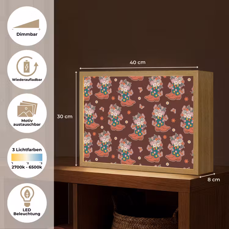 Donker - Cowboy - Laars - Patroon Light Box met batterij (Wandlamp) middel 907 -USP_websiteoverzichtDE