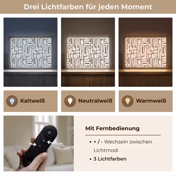 Donker - Wit - Abstract Light Box met batterij (Wandlamp) middel 907 -USP_lichtkleurDE