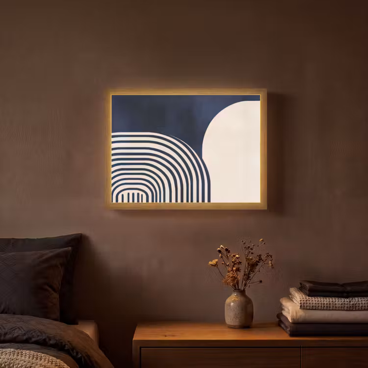 Donkerblauw - Abstract - Lijnen Light Box met batterij (Wandlamp) middel -sfeer4