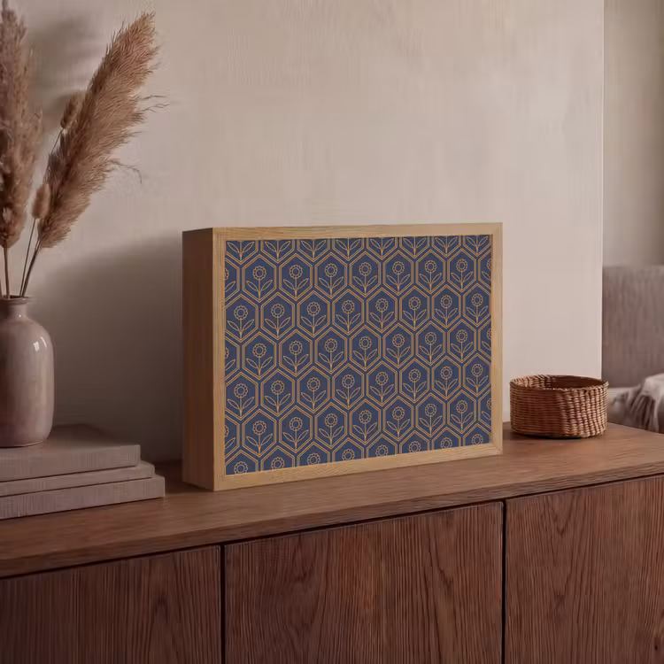Donkerblauw - Patroon - Bloem - Symmetrisch Light Box met batterij (Wandlamp) middel 907 -sfeer2