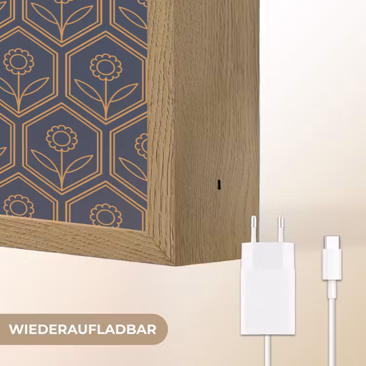 Donkerblauw - Patroon - Bloem - Symmetrisch Light Box met batterij (Wandlamp) middel 907 -USP_websiteoplaadbaarDE