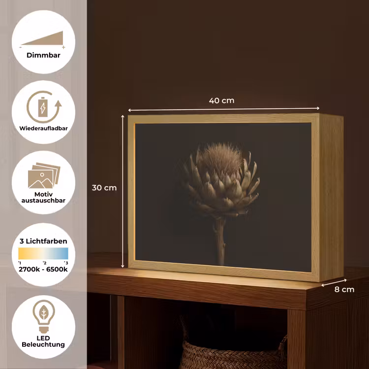 Donkerbruin - Bloem - Textuur - Artisjok Light Box met batterij (Wandlamp) middel -USP_websiteoverzichtDE