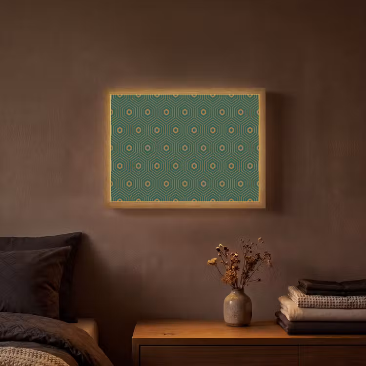 Donkergroen - Modern - Patroon - Goud Light Box met batterij (Wandlamp) middel 907 -sfeer4