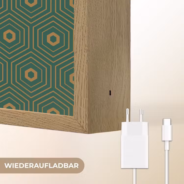 Donkergroen - Modern - Patroon - Goud Light Box met batterij (Wandlamp) middel 907 -USP_websiteoplaadbaarDE